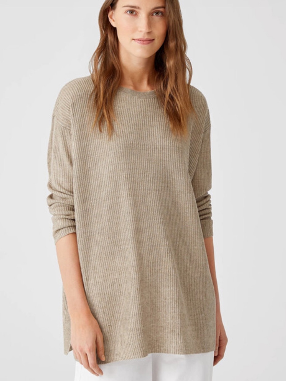 Eileen Fisher Organic Linen Rib Tunic Sweater Size XS